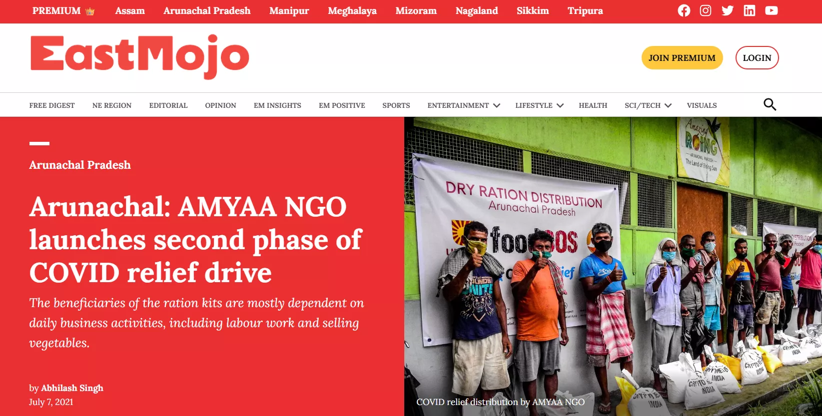 EastMojo Covers Umeed’s Food SOS Collaboration in Arunachal Pradesh